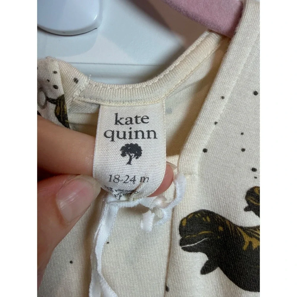 15. Kate Quinn Manatee Print Peplum Bodysuit Cream Long Sleeve 18-24M NWT Bamboo